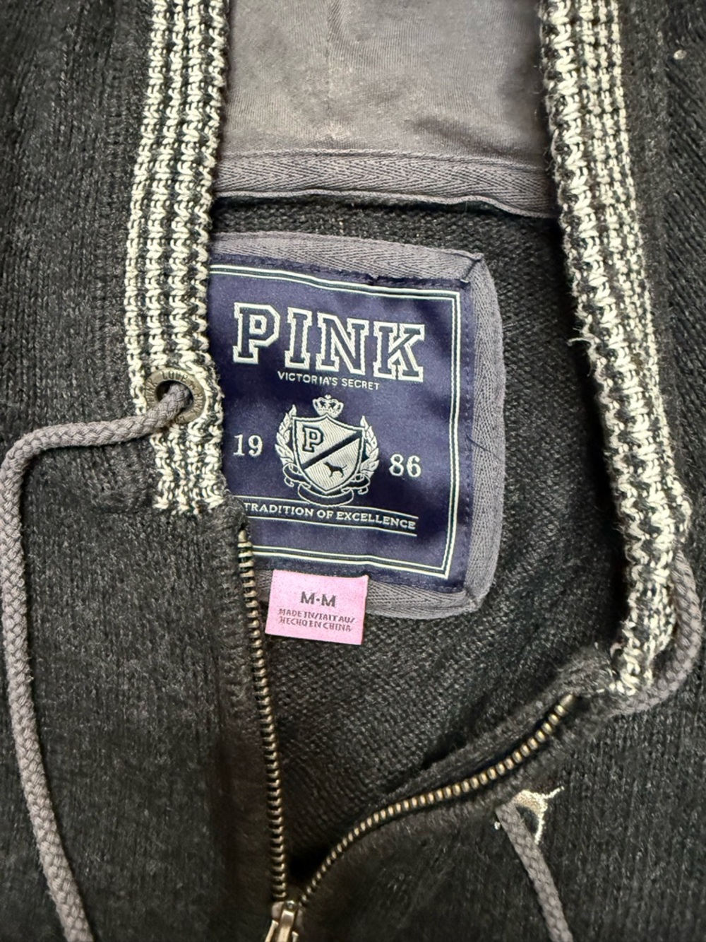 Victoria’s Secret PINK Y2K Zip Hoodie Rhinestone Heart Sweater M - Picture 4 of 12